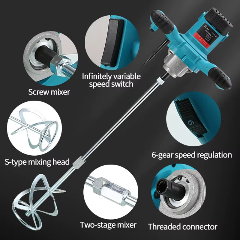 1800W Handheld Electric Mixer Steering Wheel Mixer Power Tools Electric Paddle Mixer