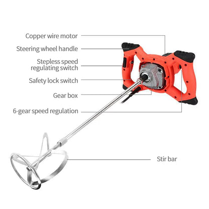 1800W Handheld Electric Mixer Steering Wheel Mixer Power Tools Electric Paddle Mixer